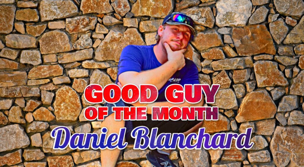 Man posing smiling with text 'Good Guy of the Month' and a name overlay.