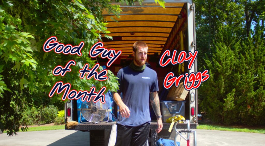 Clay Griggs, Good Guy of the Month, unloading a truck.