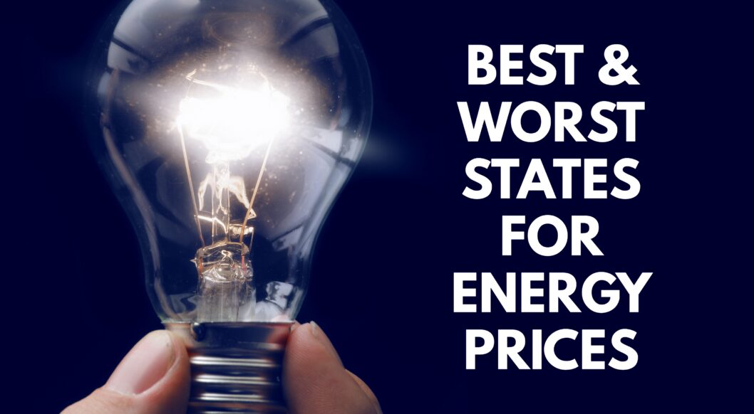 A glowing light bulb symbolizing energy with text about best words for energy prices.