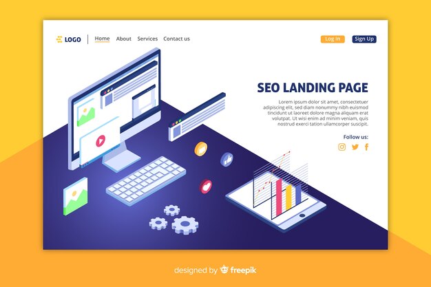 SEO landing page illustration with digital elements.