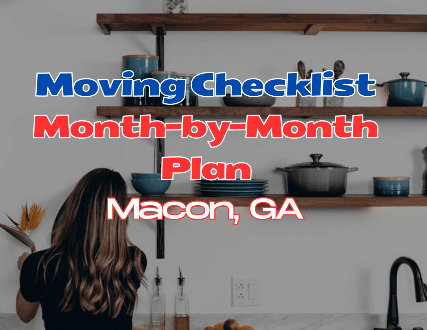 A woman planning moving checklist in Macon, GA with a laptop.